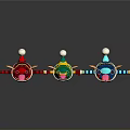 Three Festive Christmas Elves In Colorful Striped Outfits With Hats And Reflections