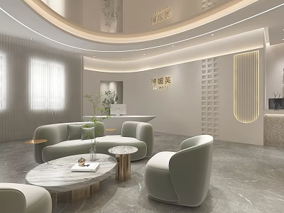 Elegant Modern Hotel Lobby Interior Design With Marble Coffee Table And Reception Desk 3d model