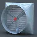 Industrial Exhaust Fan With Square Metal Housing Red Center Motor And Protective Mesh Guard