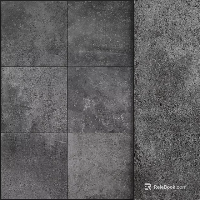 Gray Wall Design with Square Tiles and Textured Concrete Surface 3d model 
