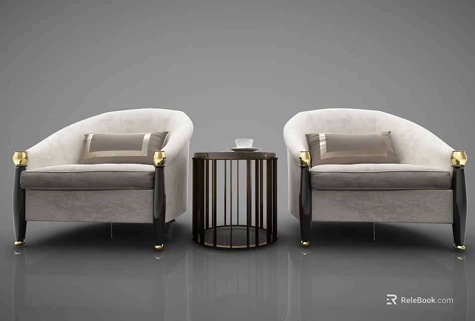 Modern Casual Sofa Set With Two Armchairs And Round Side Table 3d model