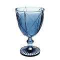 Colorful Glass Goblets With Diamond Cut Patterns And Black Bases