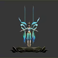 Fairy Character With Blue Wings Standing On Lotus Petal Base Decorative Outfit