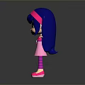 Cartoon Girl With Blue Hair Pink Headband White Flower Pink Dress Open Arms