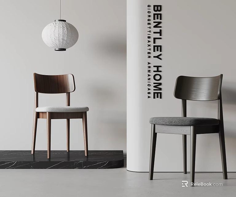 Modern Style Brown And Gray Dining Chairs With Sleek Design In Elegant Interior 3d model 