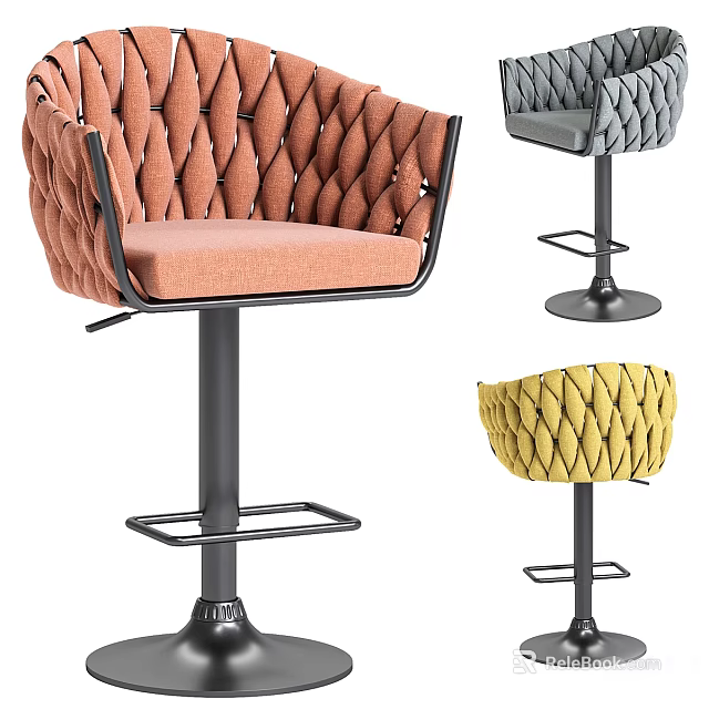 Modern Woven Bar Stools With Metal Frame And Multicolor Comfortable Seats 3d model 