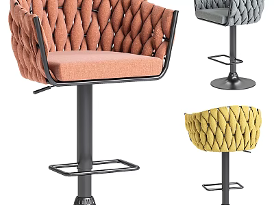 Modern Woven Bar Stools With Metal Frame And Multicolor Comfortable Seats 3d model