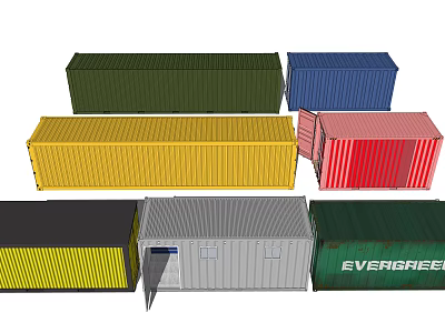Industrial Shipping Containers in Various Colors with Storage Doors and Evergreen Branding 3d model