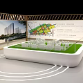 Modern Exhibition Booth Design With Display Screens Tables Chairs And Green Decorations