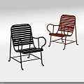 Two Black and Red Metal Leisure Chairs With Slatted Design And Armrests