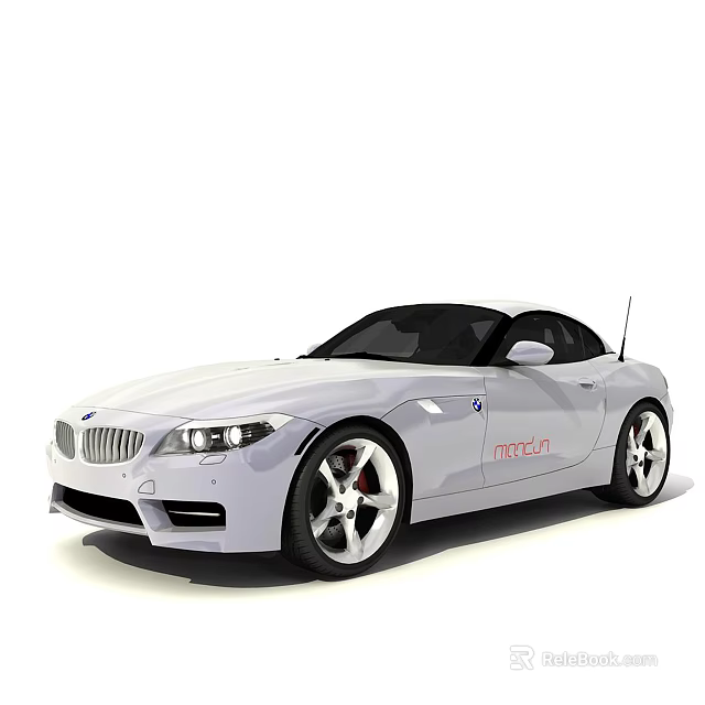 White BMW Z4 Convertible Sports Car With M Badge Black Top And Alloy Wheels 3d model 