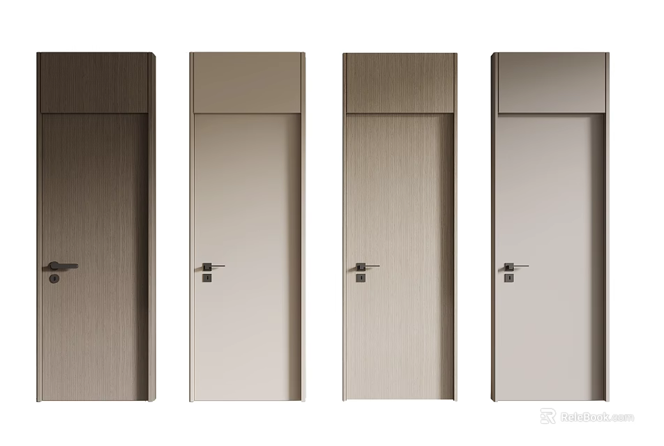 Modern Interior Flush Doors Featuring Various Wood Grain And Slab Designs For Home Decoration 3d model 