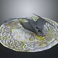 Game Movie Dragon Character Lying On Circular Stone Slab With Intricate Patterns And Moss