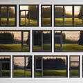 Various Opening Style Windows With Green Meadow Forest And Sunset Light
