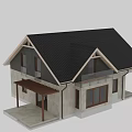 Modern Detached House Exterior Design With Gabled Roof Wooden Porch And Large Windows