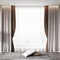 Modern Beige and Brown Curtains in Contemporary Living Room with Window Plant and Decorative Statue