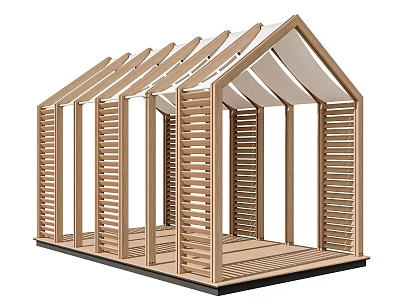 Wooden Pergola Outdoor Structure With Lattice Side Panels And Sloped Roof Design 3d model