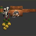 Orange Ornamental Belt With Skull Feather Yellow Pom Poms And Green Beads Decoration