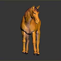 Orange Horse Sculpture With Red And Black Mane On Dark Background With Reflection
