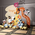 Colorful Balls And Flower Decor With Cartoon Cow For Happy 102 Days Celebration