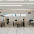 Neat Modern Administrative Service Hall Interior With Counter Waiting Area Sofas And Display Screen