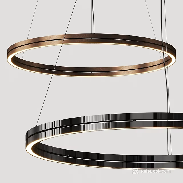 Stylish Modern Double Circular Ring Metal Chandelier With Illuminated Glow For Interior Design 3d model 