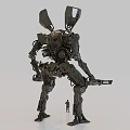Futuristic Sci Fi Mechanical Robot With Weapon And Metallic Exoskeleton Design