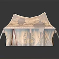 Vintage Torn Tent With Red Trim And Straw At The Bottom