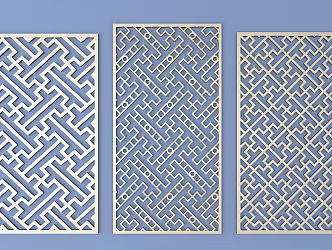 Chinese-style openwork window pane lattice openwork carved flower 3d model