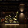 Stylish Bar With Dark Interior Lush Green Plants Ambient Lighting And Comfortable Seating