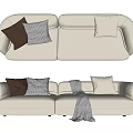 Modern Beige Multi Person Sofa With Decorative Pillows And Cozy Blanket Design 3d model