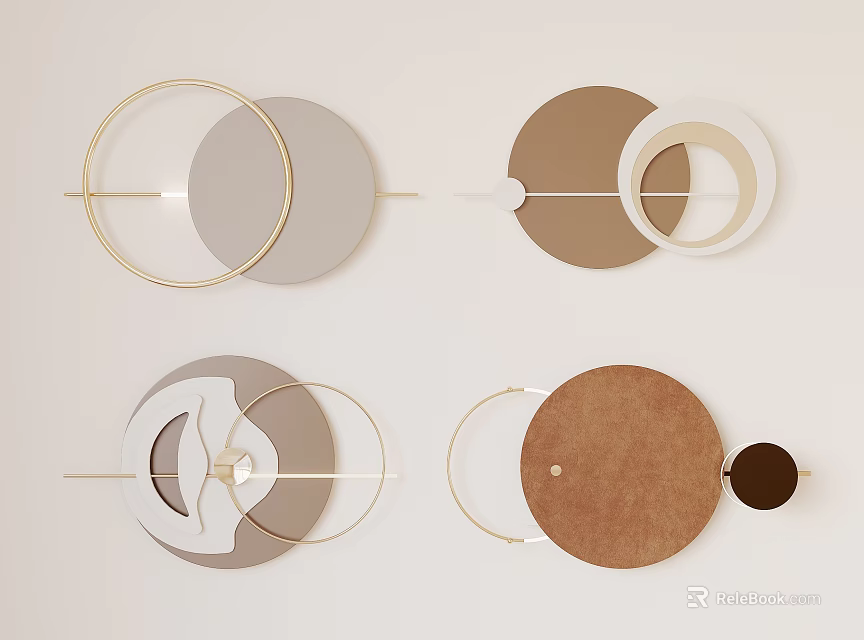Modern Geometric Wall Decor With Circular Shapes In Gold Brown And White 3d model 