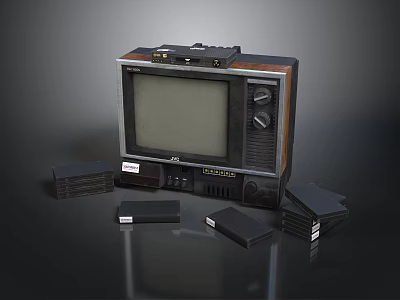 Vintage Electronic TV Set With Classic VHS Tapes And Retro Video Accessories 3d model