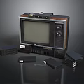 Vintage Electronic TV Set With Classic VHS Tapes And Retro Video Accessories