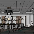 Luxury Private Dining Box With Large Dining Table Chandelier Sofa Area And Greenery 3d model