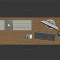 Office Equipment Setup on Wooden Table with Computer Monitor Keyboard Mouse and Cables