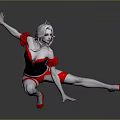 Woman With White Hair In Black And Red Outfit Doing Dancing Pose On Reflective Floor