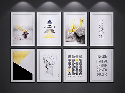 Decorative Wall Art Prints With Deer Patterns Geometric Shapes And Alphabet Letters 3d model