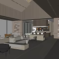 Modern Hotel Lobby Interior With Comfortable Sofas Large Windows And Wooden Panels 3d model