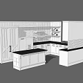 Traditional Kitchen Interior With Cabinet Island Counter And Wall Shelves
