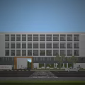 Modern Office Building Exterior With Large Glass Windows Parking Lot And Trees At Entrance Area