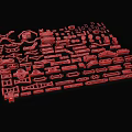 Assorted Red Mechanical Parts Display With Various Shapes On Black Background