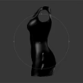Black Sleeveless Leather Dress With V Neck Fitted Silhouette And Reflective Finish