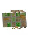 Scenic Rural Landscape With Thatched Roof Huts Neat Vegetable Gardens Wooden Fences And Benches
