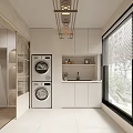 Minimalist Home Balcony with Stacked Washer Dryer White Cabinets and Sink