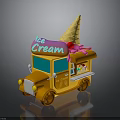 Orange Ice Cream Truck With Waffle Cone Top Pink Sauce Drizzle And Display Window