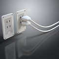 White Switch Panels With Two Plugs And Curved Cords On Dark Background 3d model