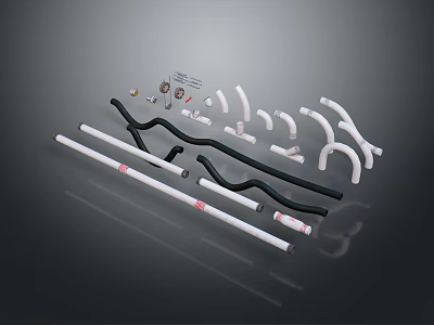 Assorted Pipes With Straight Curved Sections Fittings And White Black Connectors 3d model