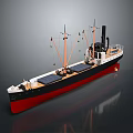 Steamship Model With Orange Masts Black Chimney And Red Black Hull