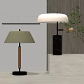 Stylish Table Lamps Featuring Light Green Shade Wooden Pole And Black Marble Column